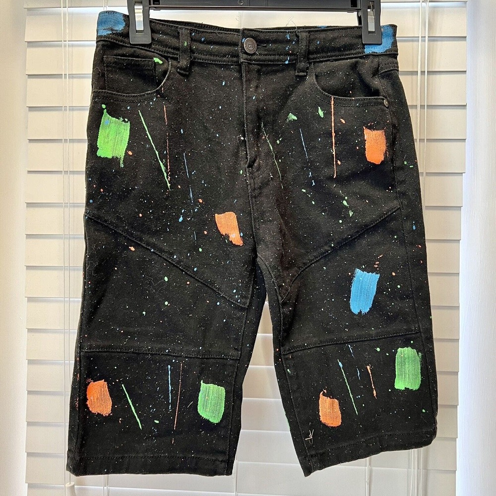 GS-115 Boy's Size 16 Black Paint Splatter Denim Jean Bermuda Shorts